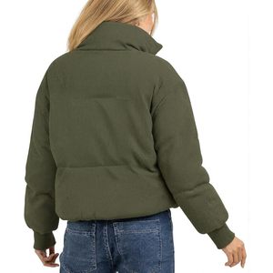 Fisoew Womens Winter Corduroy <b>Puffer</b> <b>Jacket</b> <b>Cropped</b> Quilted Coat Full Sleeve Windproof - Product Image 2