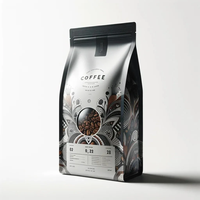 Sac d'emballage pour café en PE à fond plat avec soufflet latéral à déchirure facile et fermeture thermoscellable réutilisable, imprimé en gravure, faible MOQ, type stand-up