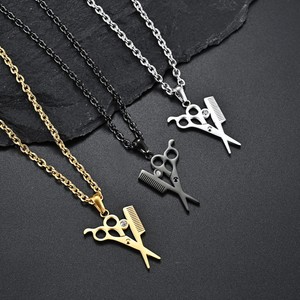Tijeras para el cabello Collar Joyería de peluquero Diamante simulado <span class=keywords><strong>Cadena</strong></span> de barbería Color dorado Aleación de metal Peine Collar Plata - Product Image 6