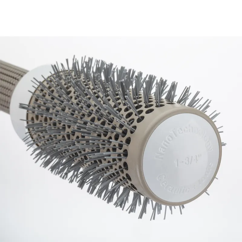 Custom Profession Beauty Salon Hairdressing Tool Grey Heat Conduction Fluffy Air Aluminum Tube Ceramic Round Brush