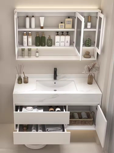 <span class=keywords><strong>Mueble</strong></span> de <span class=keywords><strong>Baño</strong></span> Moderno de Madera Maciza Color Crema, <span class=keywords><strong>para</strong></span> Colgar en la Pared, de 60-120 cm, con <span class=keywords><strong>Lavabo</strong></span> Integrado de Piedra y Espejo LED Inteligente - Product Image 5