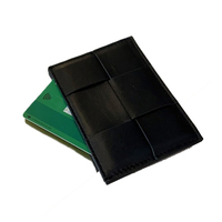 Dompet Kartu Tipis Kulit Hitam Desainer Mewah Wanita untuk Wanita, Tempat Kartu Kustom Minimalis Wanita