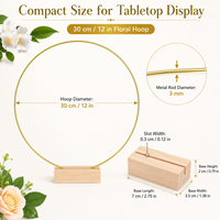 Support floral en métal doré élégant pour centre de table de mariage, décoration de couronne DIY avec base en bois