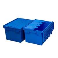 Conteneur empilable écologique de 60 L pour entrepôt avec couvercle, bac de rangement réutilisable en plastique, caisse de déménagement