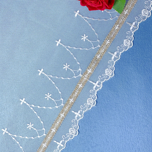 Bande de dentelle en tulle de 23 cm avec broderie croisée, dentelle en maille à ligne dorée pour accessoires de robes et jupes pour enfants, vente en gros - Product Image 1