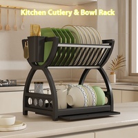 Égouttoir à vaisselle multifonctionnel et durable en plastique PP double couche, design non pliable, style moderne, avec porte-couteaux