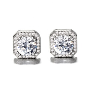 925 Sterling Silver <strong>square</strong> <strong>Diamond</strong> Stud <strong>Earrings</strong> - Product Image 4