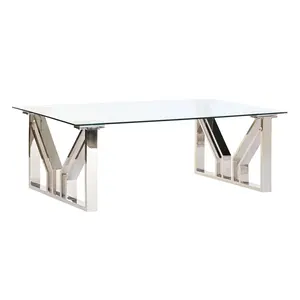 Table basse en acier et verre 130x70x45 finition chromée - Product Image 6