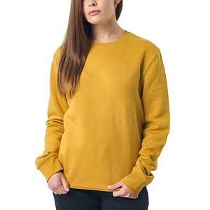 Sweat-shirt à col rond pour femme, couleur jaune moutarde, manches longues, décontracté, couleur unie, tricoté, 100% coton, à porter toute l'année - Product Image 1
