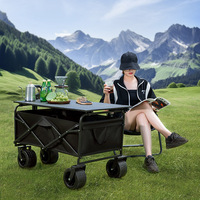 Chariot de camping pliable multifonction avec plateau, grande capacité, pour livraison en extérieur, stand de marché
