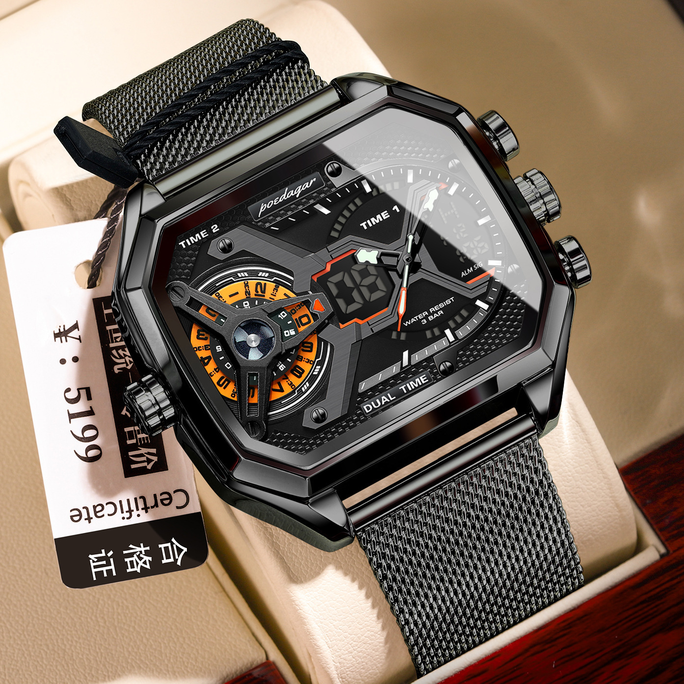 E106 Coque noire Style maille orange