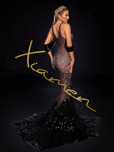 Ocstrade Produttori di Abiti su Misura, Vestito Lungo <span class=keywords><strong>da</strong></span> <span class=keywords><strong>Sera</strong></span> Nero con Strass e Paillettes, Lussuoso Senza Maniche con Dettagli Traforati - Product Image 6