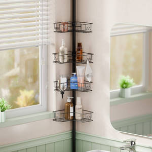 WIREKING Scaffale Angolare per <span class=keywords><strong>Doccia</strong></span> a 4 Livelli, Regolabile da 43-114 Pollici, con Cestini Portaoggetti, <span class=keywords><strong>Portasapone</strong></span> e Ganci, Organizzatore per Bagno - Product Image 1