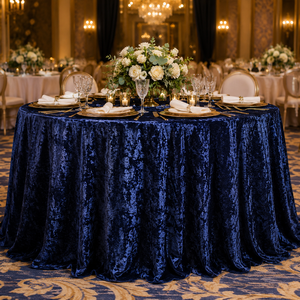 Mantel Redondo de Terciopelo Arrugado de 120 Pulgadas al por Mayor para Bodas, Banquetes, Hoteles y Eventos - Product Image 1