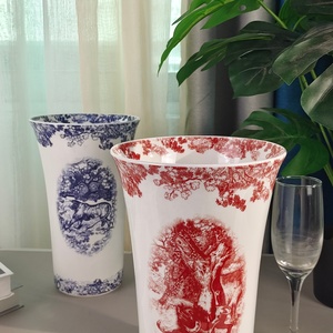 Jarrón de Cerámica Azul y Rojo Contemporáneo de Lujo para Mesa, Jarrón Ecológico para Decoración del Hogar - Product Image 2