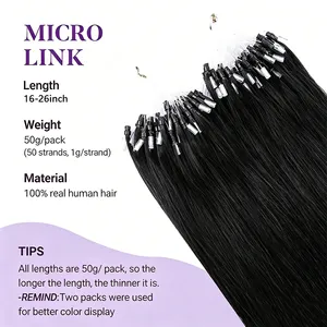 Extensioni per <span class=keywords><strong>capelli</strong></span> Microlink Remy Pre-Bonded, colore naturale, con microperline, 100% <span class=keywords><strong>capelli</strong></span> umani <span class=keywords><strong>veri</strong></span>, 50g/50 <span class=keywords><strong>ciocche</strong></span>/confezione, 16-26 pollici - Product Image 2
