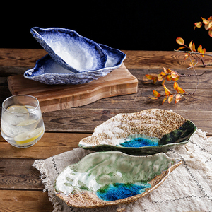 Ciotola Decorativa a Forma di Conchiglia per Ristorante, Piatto in <span class=keywords><strong>Ceramica</strong></span> per Servire Ostriche e Frutti di Mare, Stoviglie Retrò per Sushi e Sashimi - Product Image 3