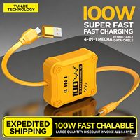 Câble de charge rapide rétractable 4-en-1 100W, câble multi-chargeur USB C/iPhone 2-en-2 PD 65W pour iPhone, ordinateur portable