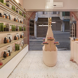 Modern Cosmetic Shop Interior Design Beauty Products Display Rack Stand <b>Makeup</b> Counter pink Style Design Wood Display Rack - Product Image 6