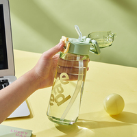 550ml 폴리카보네이트 여행용 텀블러 PC 물컵, 잠금식 뚜껑, 실리콘 빨대, 미끄럼 방지 바닥, 휴대용 손잡이 포함, 통근자/사무실용