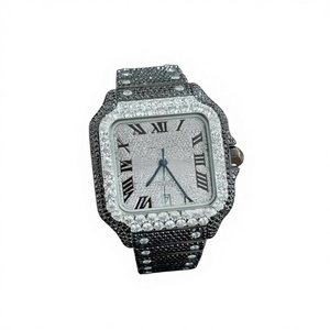 Reloj de pulsera de lujo para hombre, de acero inoxidable, con esqueleto cuadrado y moissanita, cristal con diamantes completos, brazalete baguette, resistente al agua 10 bar - Product Image 1