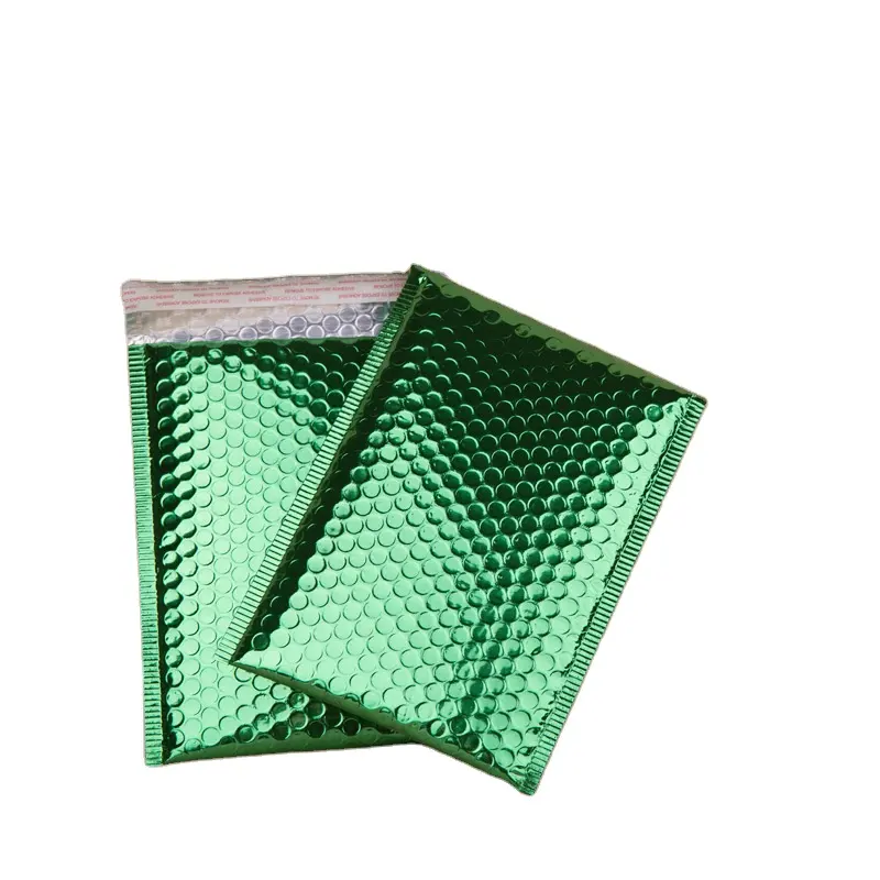 Custom Logo Metallic Gealuminiseerd Film Groene Poly Bag Padded Sieraden Lipgloss Telefoon Express Verpakking Bubble Envelop Tassen