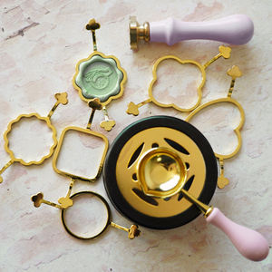 शादी के निमंत्रण के लिए बहु-आकार धातु मोम सील मोल्ड धारक के साथ सोने की मोम सील किट - Product Image 2