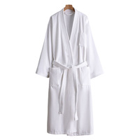 Peignoir en coton pur pour adultes Logo technique tissé de qualité hôtelière inclus blanc long printemps automne tout coton