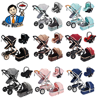Lorda Poussette de luxe 3 en 1 pour bébé Landau de voyage pliable avec panier de transport Poussette pour bébés