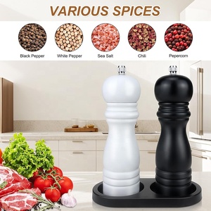 Moulin à sel et à poivre Moulin à épices <span class=keywords><strong>en</strong></span> <span class=keywords><strong>bois</strong></span> Moulin à sel manuel pour sel de mer, piment, sel et poivre <span class=keywords><strong>Grand</strong></span> avec soucoupe - Product Image 5