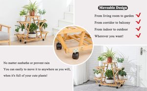 JQ Bamboo <strong>Rolling</strong> 6 Tier Plant Stand Rack Flower Pot Holder Shelf Indoor Outdoor Planter <strong>Display</strong> Shelving <strong>Unit</strong> for Patio Garden - Product Image 3