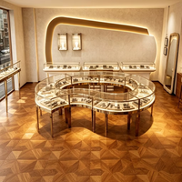 Vitrine d'îlot circulaire incurvée pour bijoux, comptoir de présentation en verre en arc, cadre en acier inoxydable, éclairage LED, présentoir à bijoux de luxe
