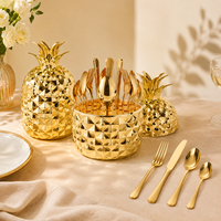 Ensemble de 24 couverts en acier inoxydable avec support de rangement en ABS motif ananas pour cadeau de mariage ou repas à domicile