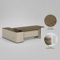 Juego de Escritorio Ejecutivo Premium E1 MDF, Aparador con Textura Oscura y Moldeado al Vacío, Caja Multifunción con Cerradura de Código