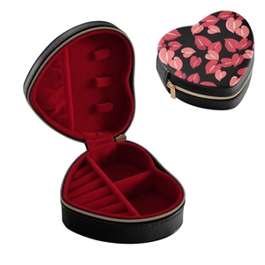 New Arrival Hawaiian Red Anthurium Design Heart Shape PU Leather Travel Jewelry Case Organizer <b>Box</b> <b>Storage</b> Jewelry Organizer - Product Image 2