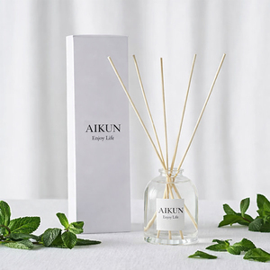 ชุดน้ำหอมปรับอากาศแบบก้านไม้หอม ยี่ห้อ Aikun รุ่น Gift Custom White Minimal Box Mint Eucalyptus IP16 ขนาด 100 มล. บรรจุในขวดแก้วทรงกลมใส สำหรับห้องน้ำ - Product Image 1