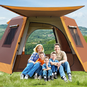 En plein air hexagonale entièrement automatique tente télescopique en aluminium pôle tente de camping livraison de bâtiment de verre à double-couche 5-8 personnes de tente - Product Image 3
