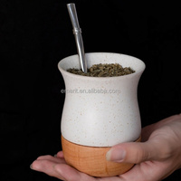 2026 Emerit Vente en gros Tasse à yerba maté en céramique 260 ml avec logo personnalisé, base en bois, style argentin, avec bombilla