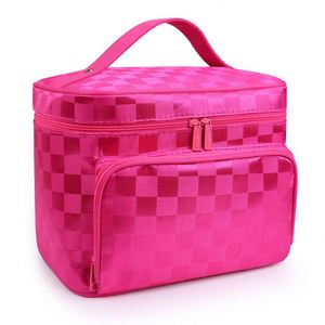 Bolsa de Maquillaje Profesional a Rayas, Organizador de Artículos de Aseo, Portátil, de Gran Capacidad, con Espejo, para Mujer - Product Image 6