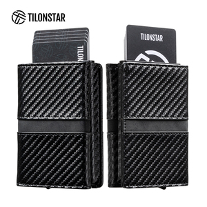 TILONSTAR TVC125M Carbon Fiber Leather <b>ID</b> Business Card Case Fashion Aluminum Pop up Credit RFID Card <b>Holder</b> - Product Image 1