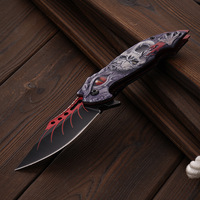 Couteau pliant personnalisé en usine, exclusivité commerce extérieur, motif tête de mort ; Couteau de poche tactique EDC utilitaire en acier inoxydable pour l'extérieur