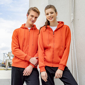 Navy Blue Fleece Lined Hooded <b>Zip</b>-<b>Up</b> Sweatshirt Workwear Cotton Thickened Winter Wear Custom Logo Print - Product Image 3