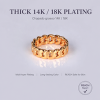 Bague Miami Cuban Link en gros, bague en laiton massif plaqué or, bijoux hip-hop personnalisés pour hommes, bague cubaine massif polie haute brillance