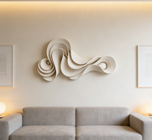 Arte Murale in <span class=keywords><strong>Legno</strong></span> Ondulato Bianco Decorativo, Scultura Curva 3D Minimalista Moderna per Arredamento Casa - Product Image 2