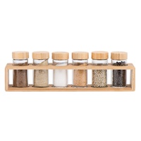 Ensemble de 6 pots à épices ronds en verre de 80 ml, avec couvercle et support en bambou