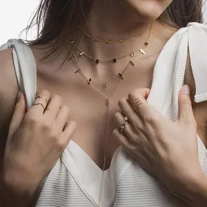 Promotion high quality wholesale cheap jewelry custom polish shinny tag link chain choker women simple geometric necklace