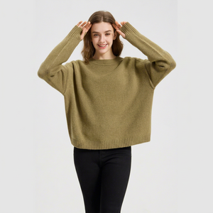 Suéter de Punto Plano Verde Oliva para Mujer, Cuello Redondo, Manga Larga, Informal, para Invierno, 100% Cachemira Pura, Grueso, Antipilling - Product Image 3