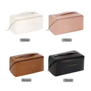 Bolsa de <span class=keywords><strong>Maquillaje</strong></span> de Cuero PU con Asa, Bolsa de Aseo de Gran Capacidad <span class=keywords><strong>para</strong></span> Mujer, Bolsa de Aseo de Apertura Amplia, Bolsa de Almacenamiento de Cosméticos Portátil - Product Image 6