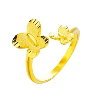 Nuovo Anello Doppio a Farfalla in Ottone Placcato Oro per <span class=keywords><strong>Donna</strong></span>, Sabbiato e Placcato Sottovuoto, Vendita Diretta dalla Fabbrica - Product Image 2