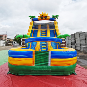 Custom dual lanes outdoor backyard kids commercial grade sunshine paradise tropical inflatable water <b>slide</b> with <b>pool</b> - Product Image 1